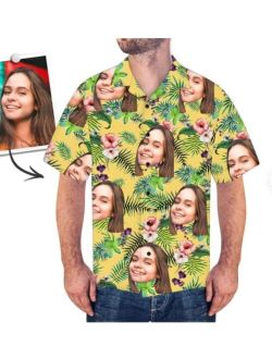 Generic Custom Photo Face Shirt - Custom Men's Face Photo Short Sleeve Casual Button Funky All Over Print Hawaiian Shirt