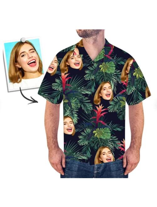 Generic Custom Photo Face Shirt - Custom Men's Face Photo Short Sleeve Casual Button Funky All Over Print Hawaiian Shirt