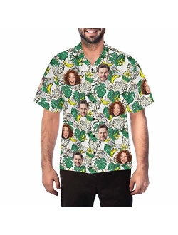 DIYKST Custom Boho Hawaiian Floral Shirt with Face for Men Personalized Photo Beach Tropical Palm Trees Aloha Shirt