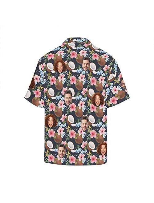 DIYKST Custom Boho Hawaiian Floral Shirt with Face for Men Personalized Photo Beach Tropical Palm Trees Aloha Shirt