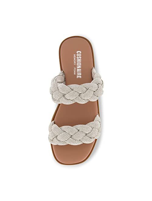 CUSHIONAIRE Women's Natasha rhinestone braided slide sandal +Memory Foam, Wide Widths Available