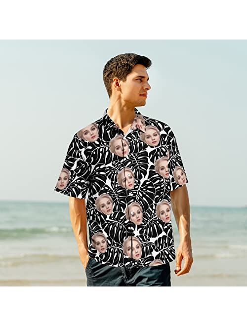 Mfiwrky Custom Face Men's Hawaiian Shirt, Personalized Novelty Hawaiian Shirt with Photo Gifts for Men Boyfriend Husband Him