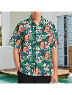 Colorsforu Custom Hawaiian Shirt with Faces,Personalized Tropical Floral Men's Short Sleeve Hawaiian Shirt for BF Husband Son