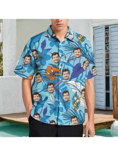 Generic Custom Tropical Floral Hawaiian Shirt with Face for Men Beach Gift for Him in Summer Personalized Photo Button Shirts