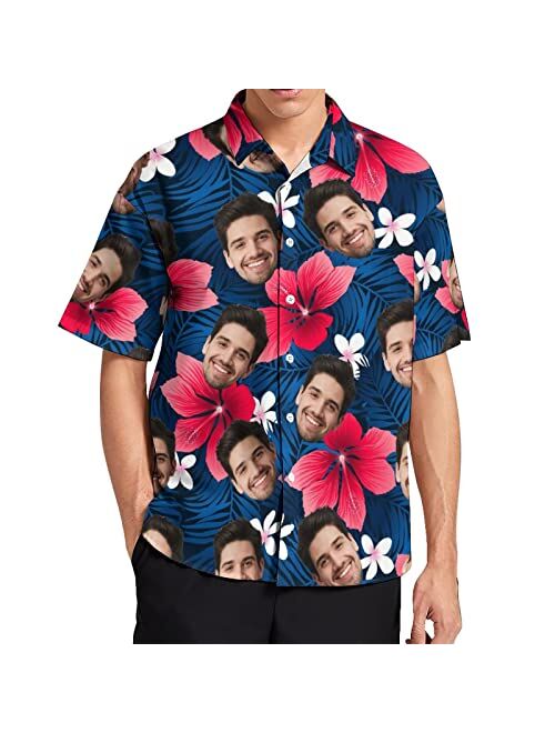 Ewobicrt Custom Men's Hawaiian Shirt with Faces, Personalized Tropical Hawaiian Shirt Casual Button Down Short Sleeve Beach Shirts