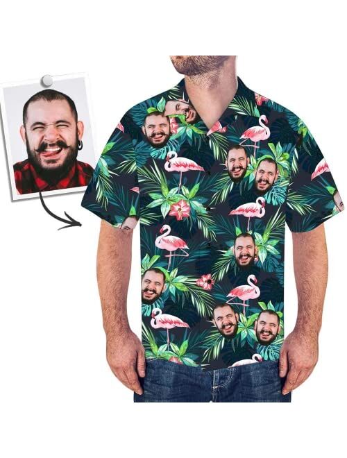 Veelu Custom Hawaiian Tropical Shirt for Men Personalized Face Hawiann Shirts for Men Short Sleeve Fruits Floral Shirts