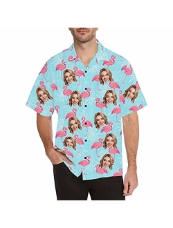 Diykst Custom Flamingo Hawaiian Shirt with Face for Men Personalized Photo Men Aloha Beach Tropical Pineapple Floral Shirts