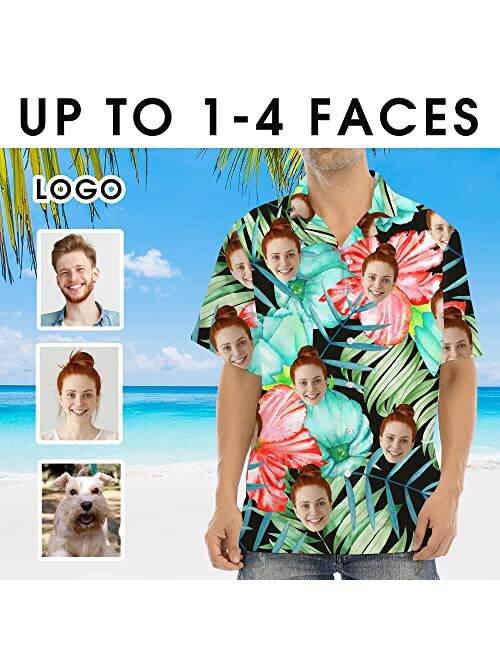 Generic Custom Face Hawaiian Shirt, Custom Hawaiian Shirt with Face, Funny Hawaiian Shirts for Men/Women, Personalized Face Shirt Photo Men Women Pet Beach Fruit Flowers