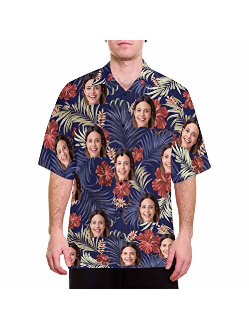 YESCUSTOM Personalized Hawaiian Shirt for Men Women, Tropical Custom Photo Face Short Sleeves Shirts for Beach/Pool Party