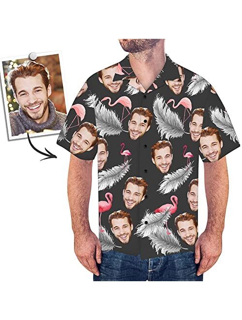 Justyling Custom Photo Face Hawaiian Shirt - Personalized Men's Face Photo Short Sleeve Casual Button Funky All Over Print Shirt