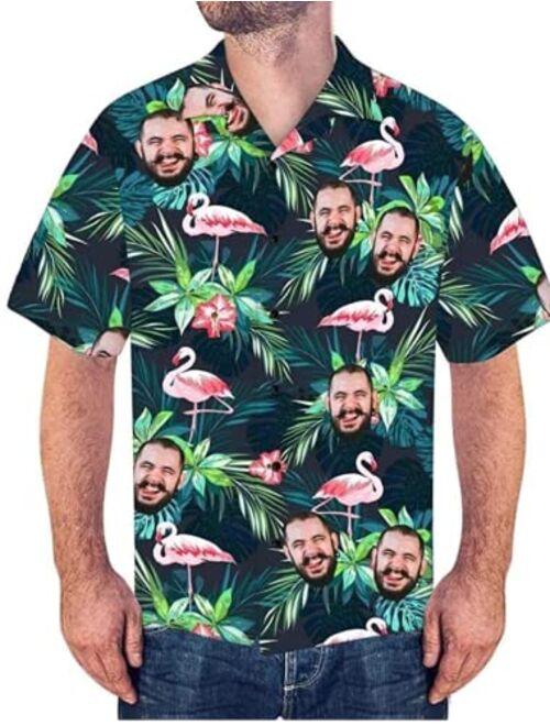 Justyling Custom Photo Face Hawaiian Shirt - Personalized Men's Face Photo Short Sleeve Casual Button Funky All Over Print Shirt