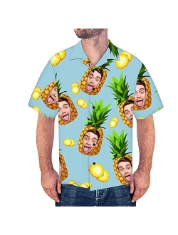 Justyling Custom Photo Face Hawaiian Shirt - Personalized Face Photo Short Sleeve Casual Button Shirt for Men for Summer Beach Party