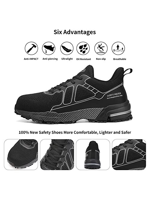LIANGGO Steel Toe Shoes for Men Lightweight Breathable Wide Width Comfortable Safety SneakersAnti-Puncture Indestructible Construction Work Shoes