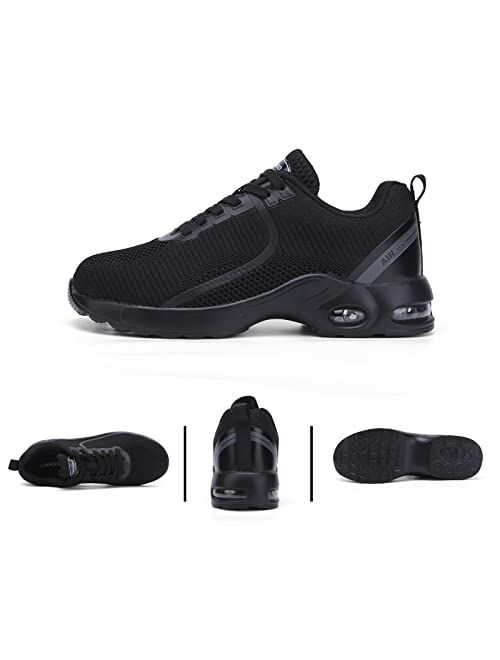 LIANGGO Wide Steel Toe Shoes for Women Safety Work Sneakers Lightweight Air Cushion Comfortable Breathable Slip Resistant Puncture Proof Shoe Indestructible