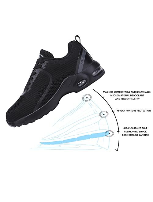 LIANGGO Wide Steel Toe Shoes for Women Safety Work Sneakers Lightweight Air Cushion Comfortable Breathable Slip Resistant Puncture Proof Shoe Indestructible