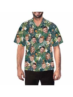 Diykst Custom Face Hawaiian Shirt for Men with Tropical Floral Print Personalized Family Photos On Aloha Shirts Funny Gift
