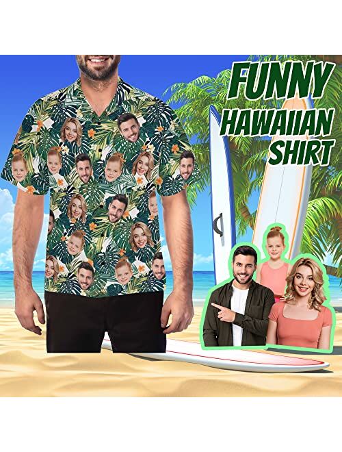 Diykst Custom Face Hawaiian Shirt for Men with Tropical Floral Print Personalized Family Photos On Aloha Shirts Funny Gift