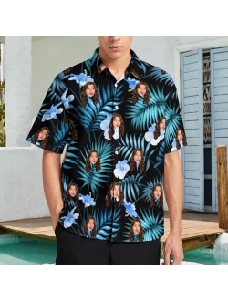 Amabery Custom Men Hawaiian Tropical Shirt with Faces Personalized Face Hawiann Shirts for Men Short Sleeve Fruits Floral Shirts