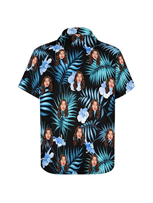 Amabery Custom Men Hawaiian Tropical Shirt with Faces Personalized Face Hawiann Shirts for Men Short Sleeve Fruits Floral Shirts