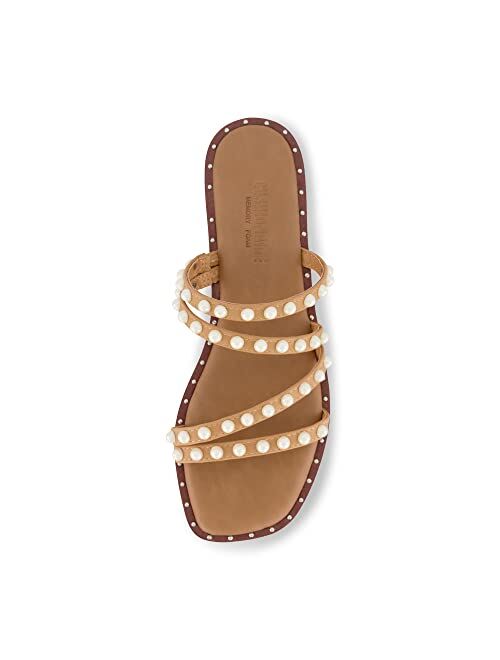 CUSHIONAIRE Women's Vanessa strappy pearl stud slide sandal +Memory Foam