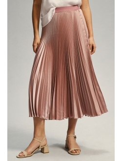 Satin Plisse Pleated Midi Skirt