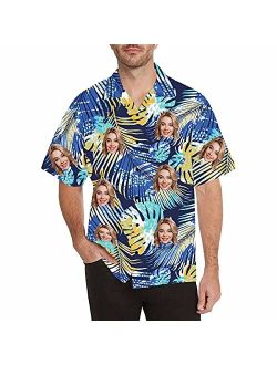 Diykst Custom Tropical Floral Hawaiian Shirt with Face for Men Personalized BF Husbands Photo Men Aloha Beach Fruit Flower Shirts