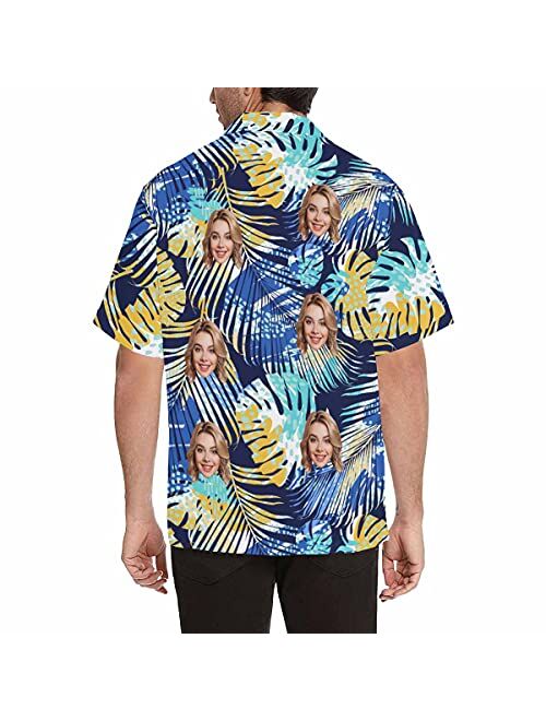 Diykst Custom Tropical Floral Hawaiian Shirt with Face for Men Personalized BF Husbands Photo Men Aloha Beach Fruit Flower Shirts