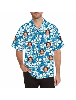 DIYKST Custom Casual Hawaiian Aloha Shirt with Face for Men Personalized BF Photo Beach Tropical Palm Trees Floral Shirt