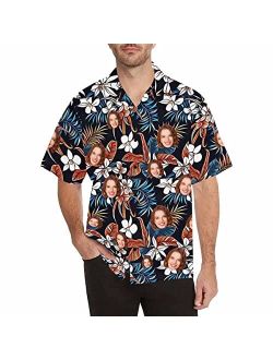 DIYKST Custom Casual Hawaiian Hibiscus Flower Shirt with Face for Men Personalized Photo Beach Tropical Leaf Aloha Shirt