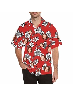 DIYKST Custom Casual Hawaiian Hibiscus Flower Shirt with Face for Men Personalized Photo Beach Tropical Leaf Aloha Shirt
