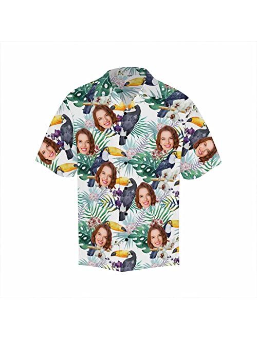 DIYKST Custom Mens Hawaiian Hibiscus Palm Leaf Shirt witth face Personalized Photo Beach Tropical Floral Aloha Shirt