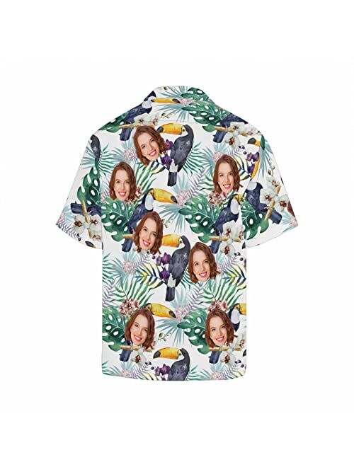 DIYKST Custom Mens Hawaiian Hibiscus Palm Leaf Shirt witth face Personalized Photo Beach Tropical Floral Aloha Shirt