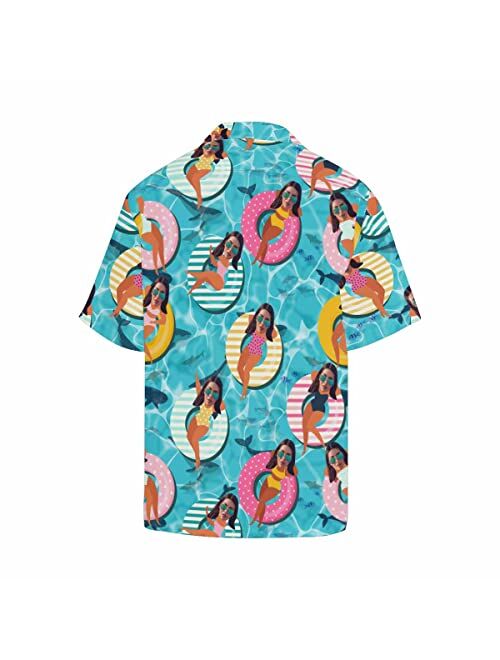 Artsadd Personalized Hawaiian Shirt for Men Custom Face Photo Short Sleeve Tropical Floral Summer Beach Button Down Shirts