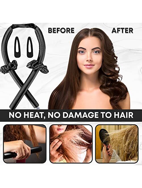 Elobara Heatless Hair Curler for Long Hair, No Heat Silk Curling Ribbon Rods with Hair Claw Clip-Curling Ribbon and Flexi Rods DIY Hair Styling Tools for Natural Hair (Pi