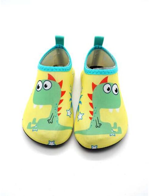 Yiwumandeng Shoes Boys Cartoon Graphic Slip-On Aqua Socks, Polyester Round Toe Sporty Sneakers