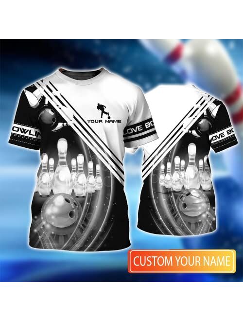 Nazenti Personalized Bowling with Name 3D Shirt, Custom Team Shirts for Bowling Lovers, Sport All Over Print Shirt for Men Women