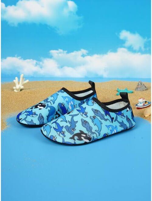 Jinjiang Shoes Sporty Aqua Shoes For Boys, Cartoon Shark Pattern Slip-on Water Shoes