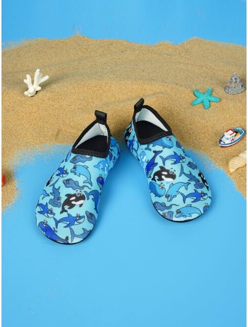 Jinjiang Shoes Sporty Aqua Shoes For Boys, Cartoon Shark Pattern Slip-on Water Shoes
