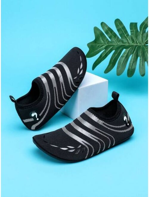 Wisen Shoes Boys Striped Pattern Slip-on Water Shoes, Sporty Beach Fabric Aqua Socks
