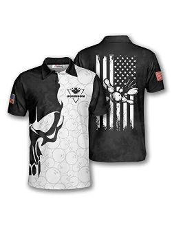 PRIMESTY Custom Bowling Shirts for Men, Patriotic American Flag Bowling Jerseys, Personalized Bowling Polo Shirts