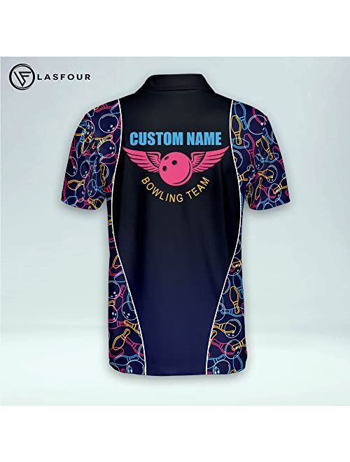LASFOUR Custom Skull Bowling Shirts with Name, USA Camouflage Bowling Jerseys for Men Short Sleeve, Mens Bowling Team Shirts