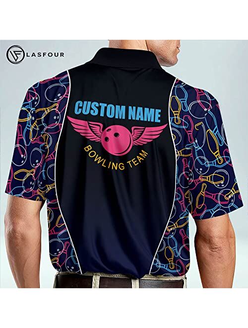 LASFOUR Custom Skull Bowling Shirts with Name, USA Camouflage Bowling Jerseys for Men Short Sleeve, Mens Bowling Team Shirts