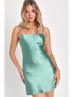 Chic Allure Sage Green Satin Lace-Up Mini Slip Dress