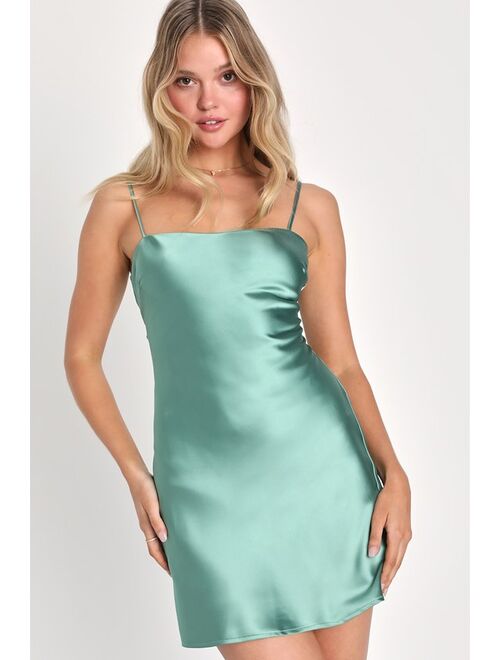 Lulus Chic Allure Sage Green Satin Lace-Up Mini Slip Dress