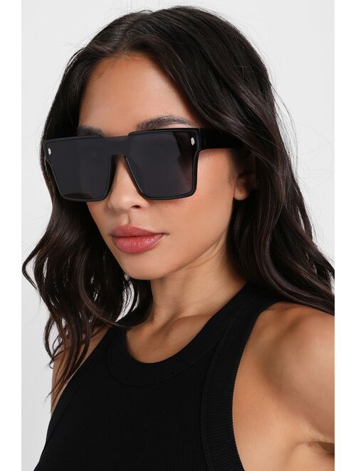 Lulus Stun-ny Weather Black Oversized Shield Sunglasses