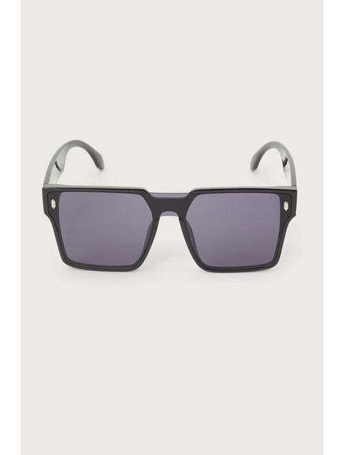 Lulus Stun-ny Weather Black Oversized Shield Sunglasses