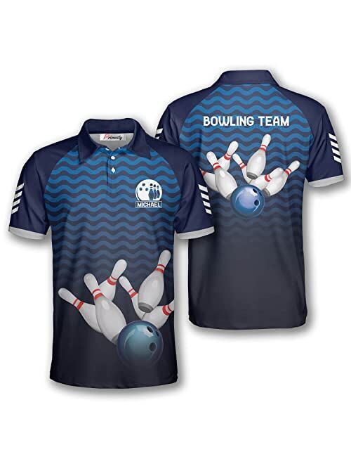 PRIMESTY Personalized Bowling Shirts for Men Custom Name and Team Name Bowling Polo Shirts Bowling Jerseys Size S-5XL