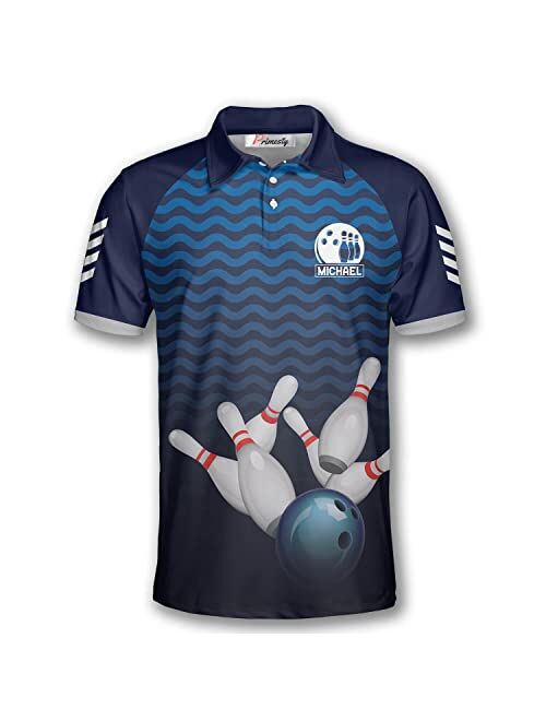PRIMESTY Personalized Bowling Shirts for Men Custom Name and Team Name Bowling Polo Shirts Bowling Jerseys Size S-5XL