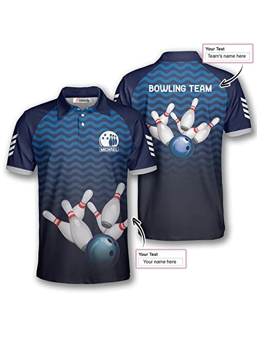 PRIMESTY Personalized Bowling Shirts for Men Custom Name and Team Name Bowling Polo Shirts Bowling Jerseys Size S-5XL