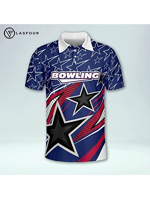 LASFOUR Custom USA Bowling Shirts with Name, Eagles Bowling Jerseys for Men, Patriotic Bowling Team Shirts for Men and Women